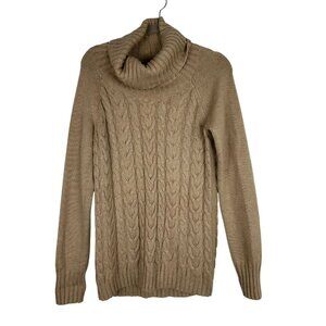Banana Republic Women Cable Knit Cowl Neck Sweater Wool & Viscose Blend Brown M